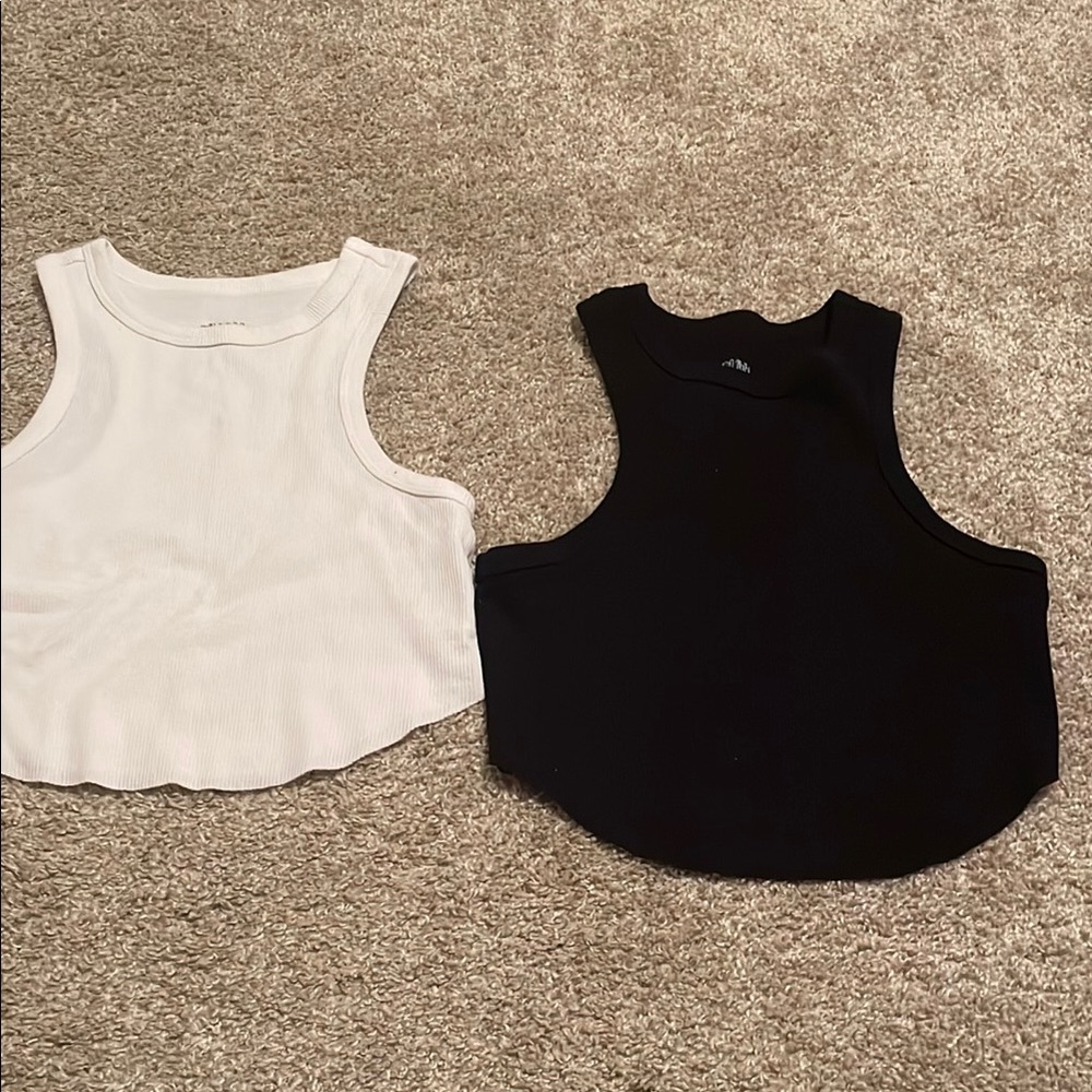 Wild Fable Ribbed White and Black Tank Tops